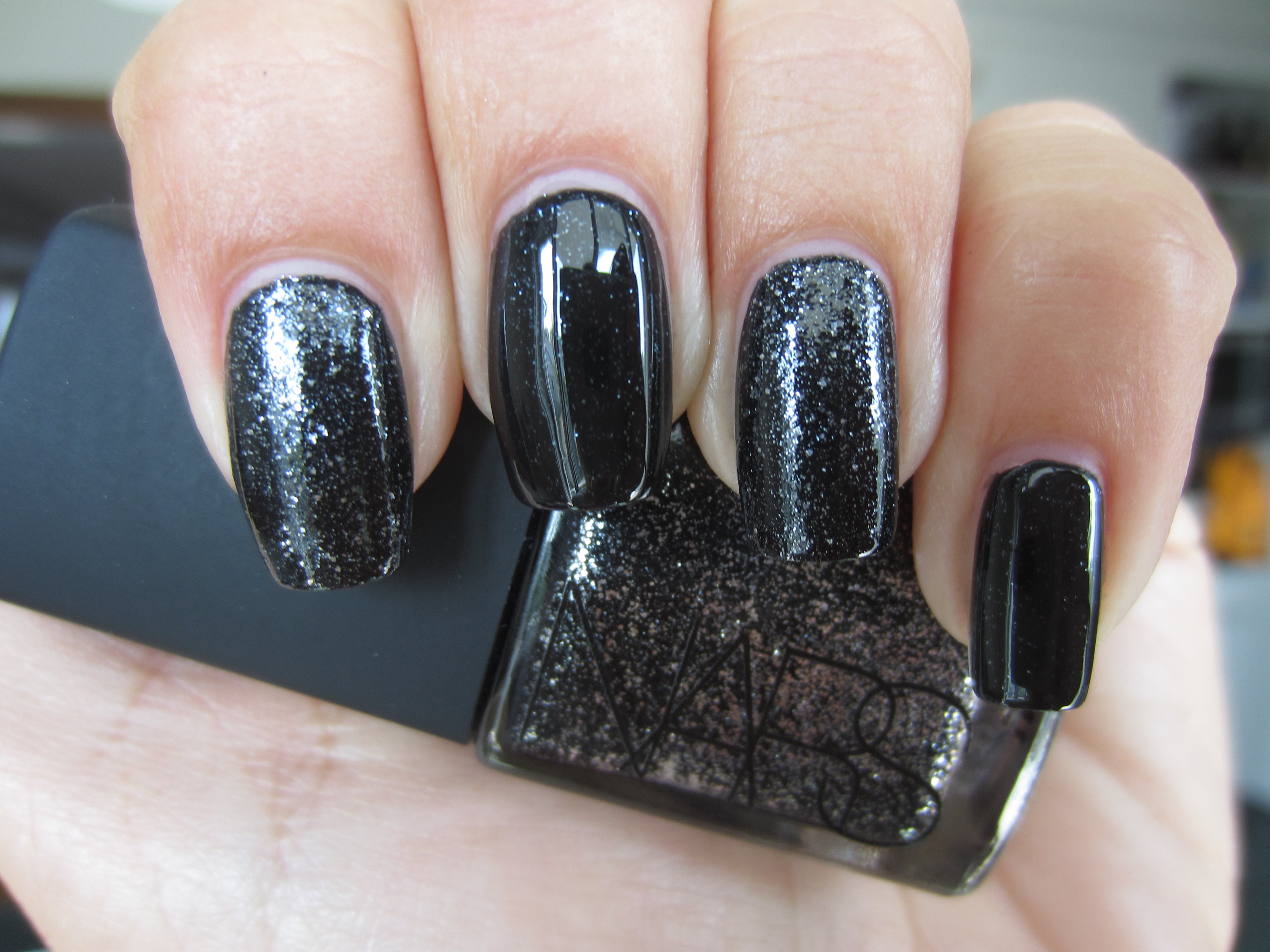 Night Breed vs Black Sequins swatch (indirect light)