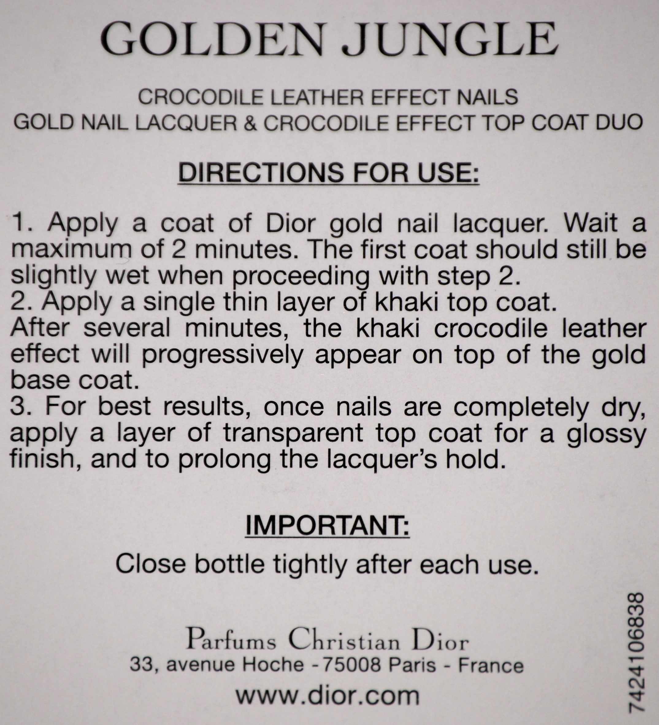 Dior Golden Jungle Duo (directions card)