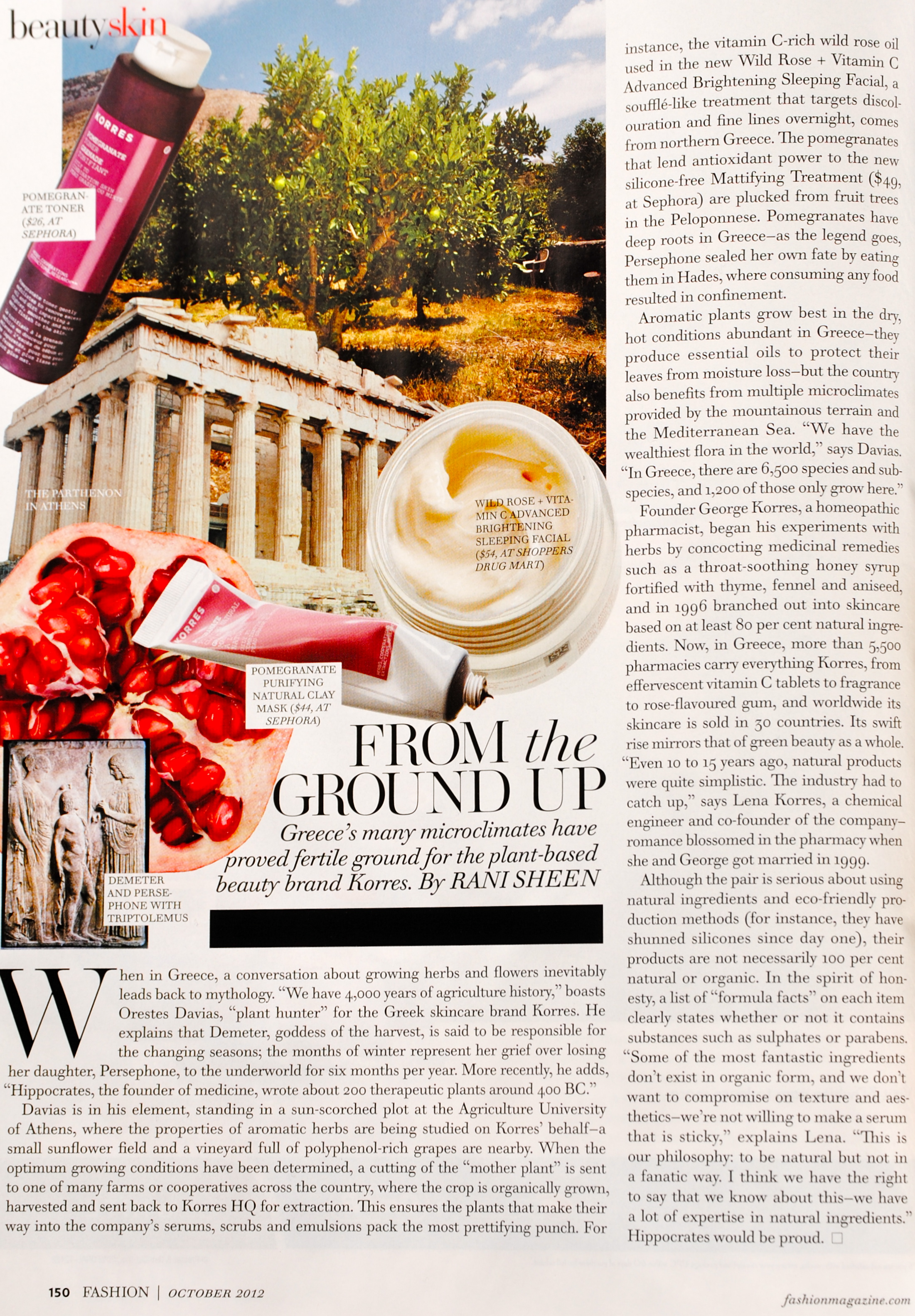 Korres article in Fashion October 2012 issue