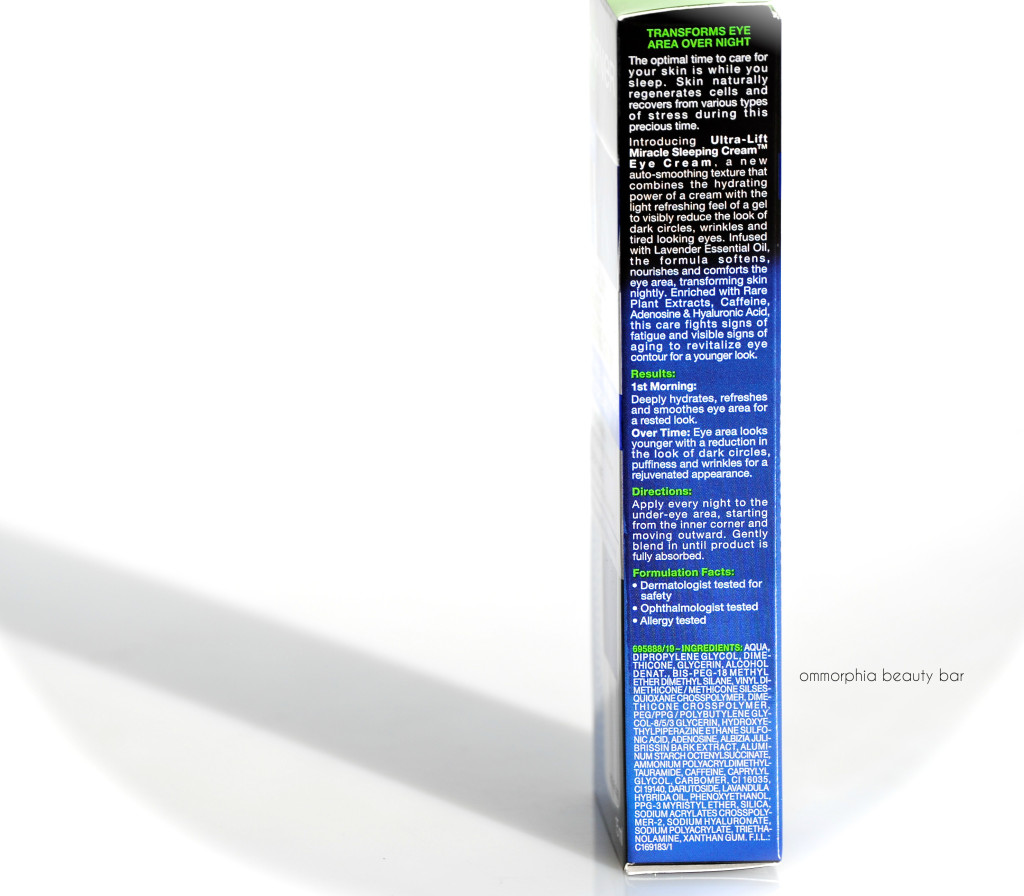 Garnier Ultra-Lift Miracle Sleeping Eye Cream ingredients