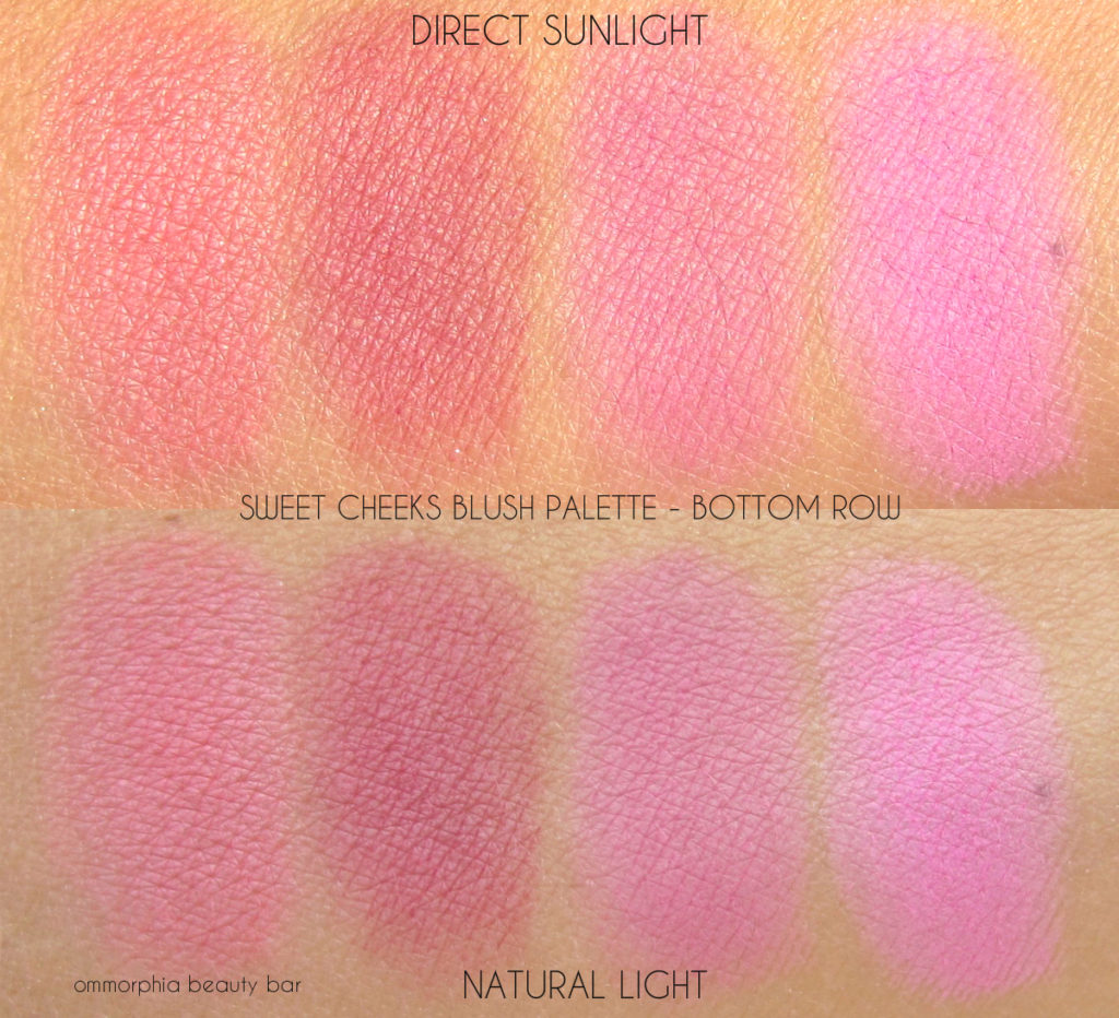 NYX Sweet Cheeks Blush Palette bottom row swatches